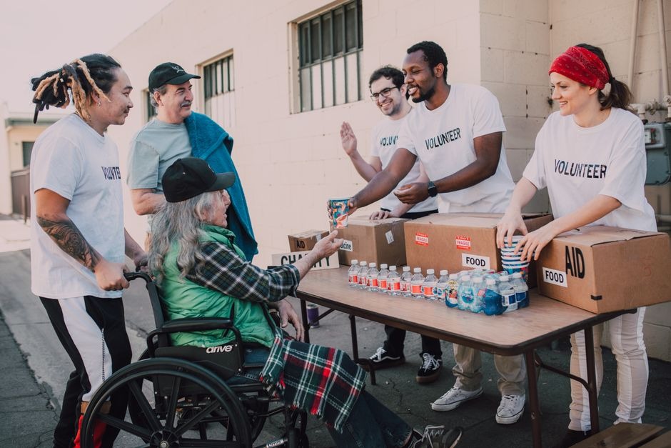 Volunteers in a public setting