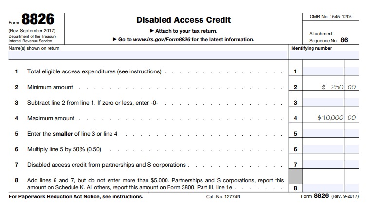 Section of the disabled access tax credit form