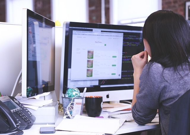 woman reviewing data on computer screen