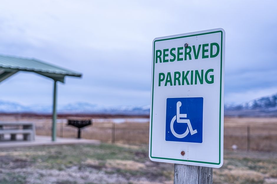 accessible parking sign at park