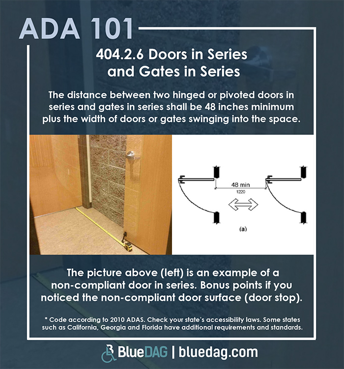 ADA 101 Info graphic with ADAS 2010 section 404.2.6 text and example pictures