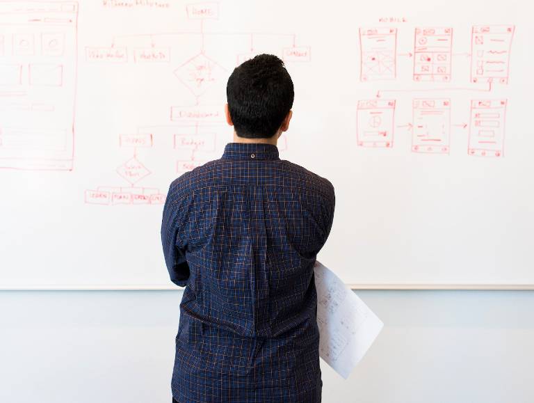 Image of person studying a whiteboard