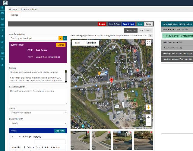 Screenshot of BlueDAG Virtual Streets - findings screen