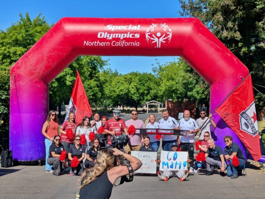Matt Briseno begins his bike ride from BlueDAG headquarters to Colorado Springs ahead of the Unified Team’s June 13 match